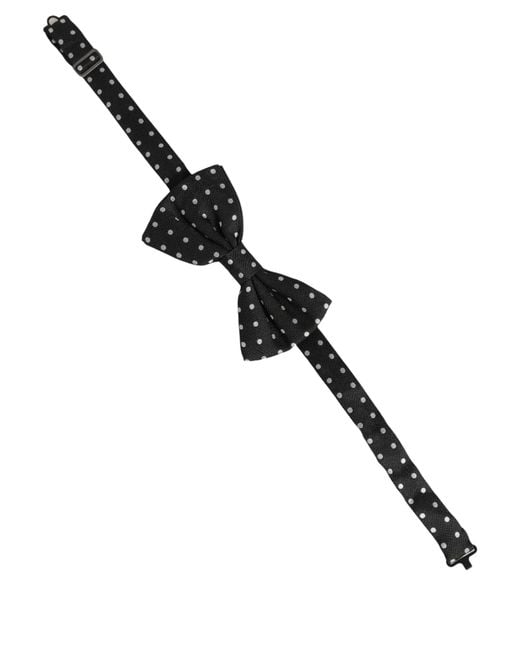 Dolce & Gabbana Black White Polka Dot Adjustable Neck Papillon Bow Tie for men