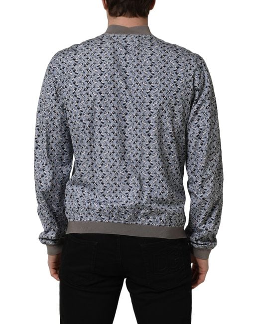 Dolce & Gabbana Gray Light Blue Cotton Car Print Bomber Jacket for men