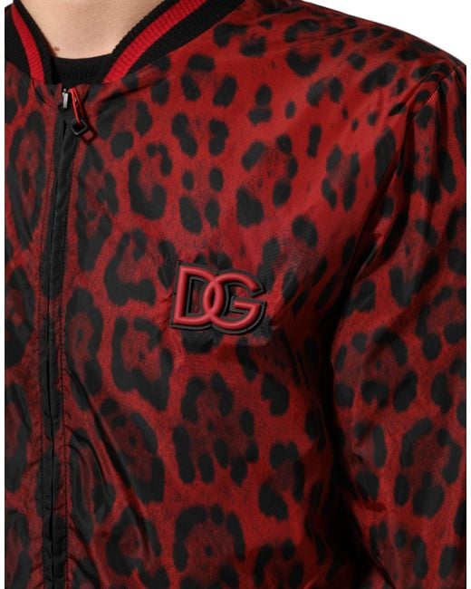 Dolce & Gabbana Red Leopard Print Full Zip Bomber Men Jacket for men