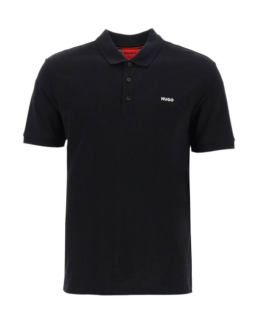 HUGO Black Cotton Piqué Donos Polo Shirt for men