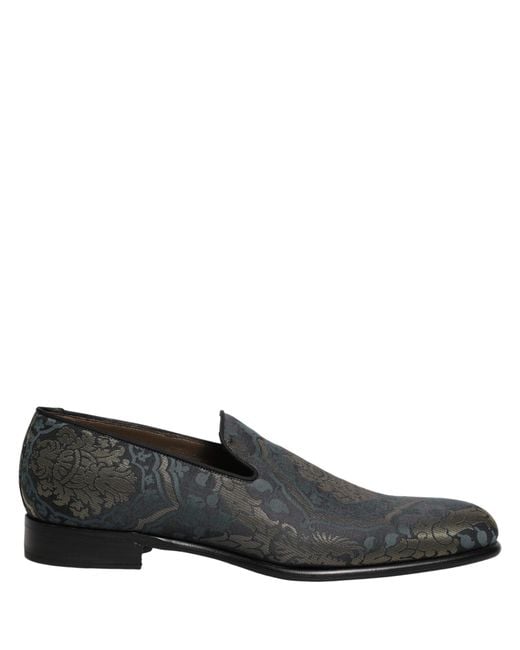 Dolce & Gabbana Black Floral Brocade Slip On Loafers Shoes for men