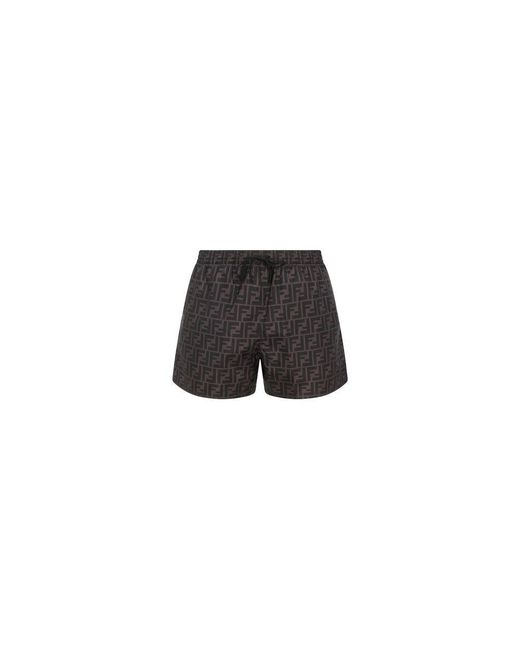 Fendi Black Gray Polyester Swim Shorts for men