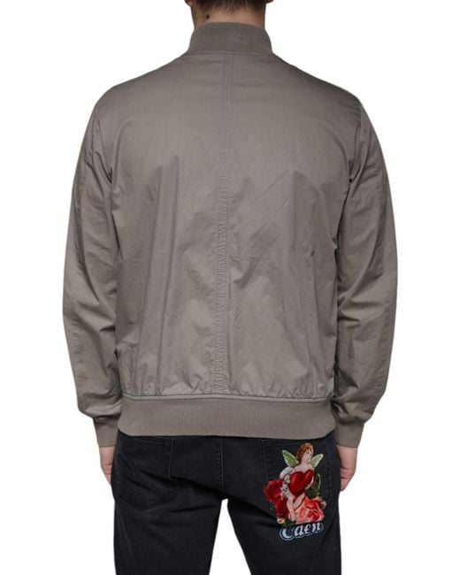 Armani Jeans Gray Cotton Full Zip Bomber Logo Jacket for men