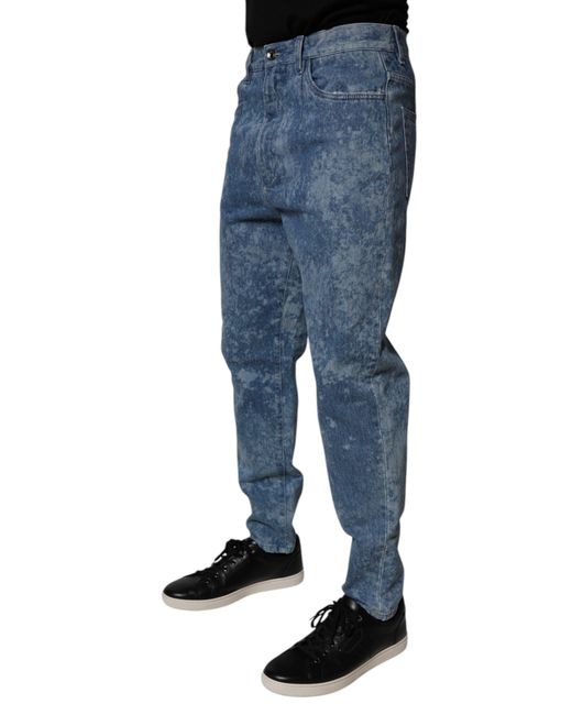 Dolce & Gabbana Blue Tie Dye Cotton Skinny Denim Jeans for men
