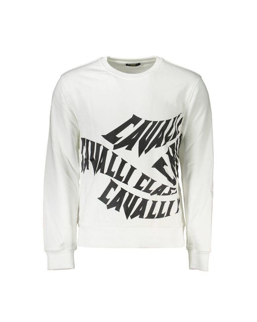 Roberto Cavalli Gray White Cotton Men Sweater for men