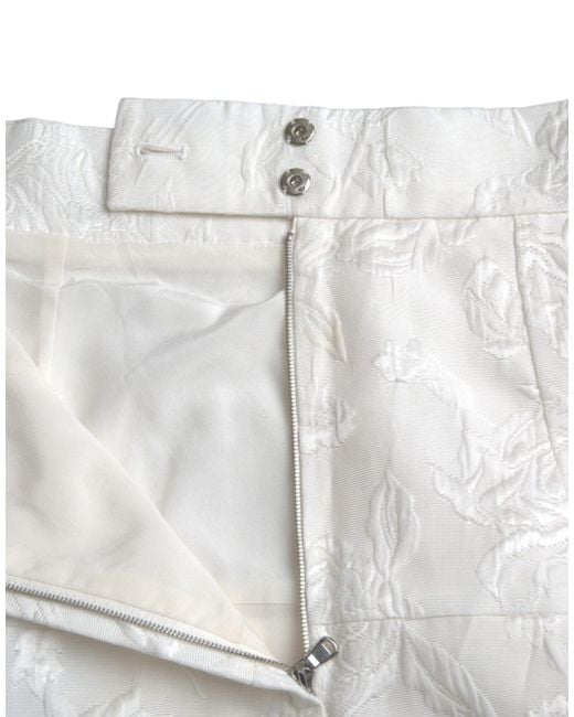 Dolce & Gabbana White Floral Brocade Embellished Mini Skirt