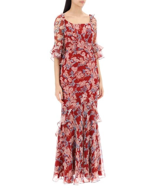 Saloni Red Maxi Dress Tamara D In Floral Silk
