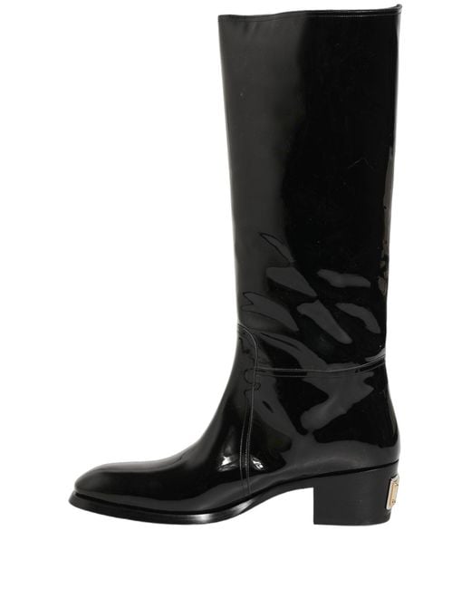 Dolce & Gabbana Black Leather Knee High Heels Boots Shoes for men