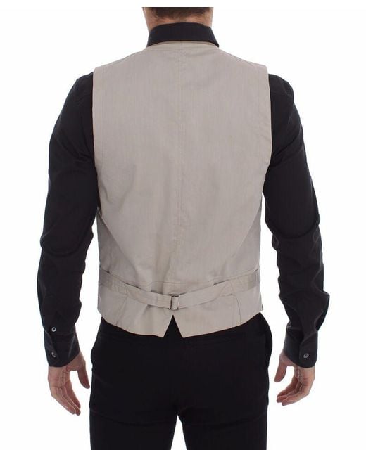Dolce & Gabbana Black Beige Cotton Slim Fit Button Front Dress Vest for men