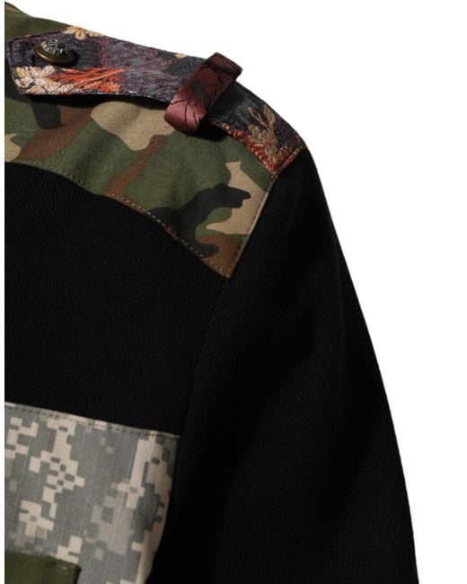Dolce & Gabbana Black Patchwork Crew Neck Pullover Sweater for men