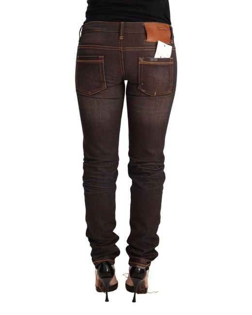 Acht Black Brown Washed Cotton Slim Fit Denim Low Waist Trouser Jeans