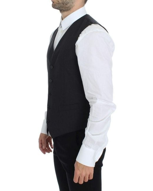 Dolce & Gabbana Black Dolce Gabbana Wool Stretch Dress Blazer Vest for men