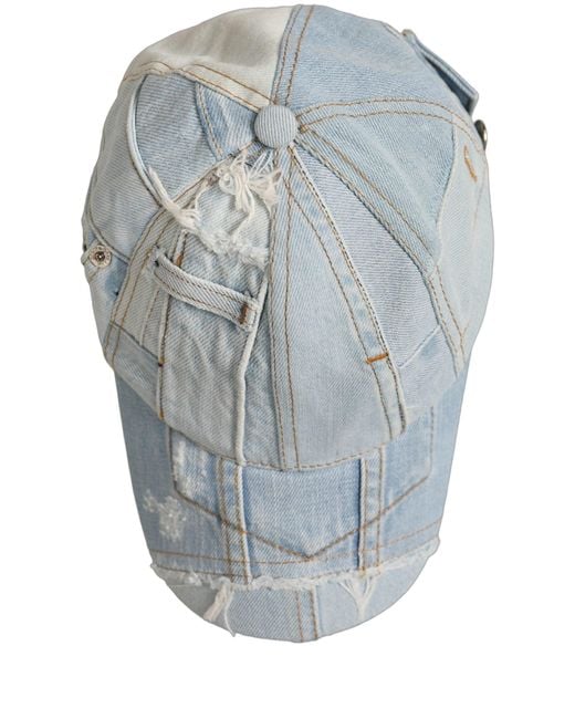 Dolce & Gabbana Men Blue Patchwork Cotton Denim Baseball Cap Hat for men