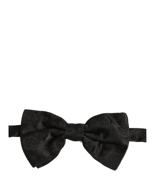 Dolce & Gabbana Men Black Paisley Silk Adjustable Neck Papillon Bow Tie for men