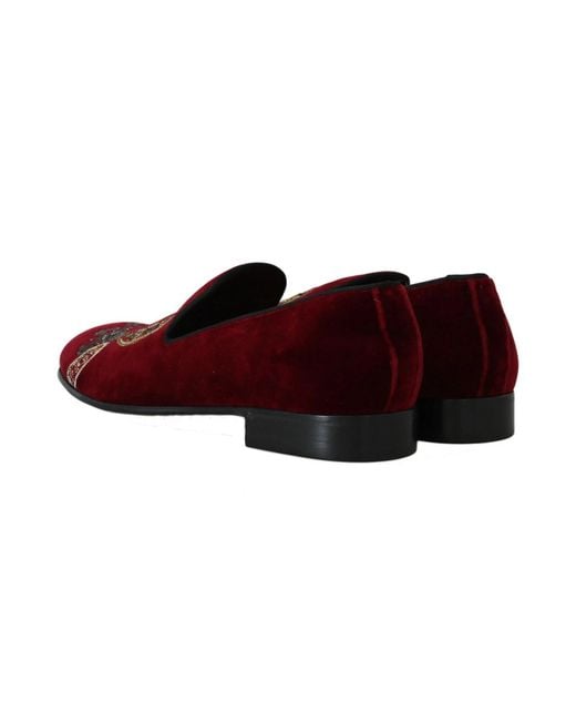 Dolce & Gabbana Red Velvet Loafers Gun Horseshoe Shoes for men