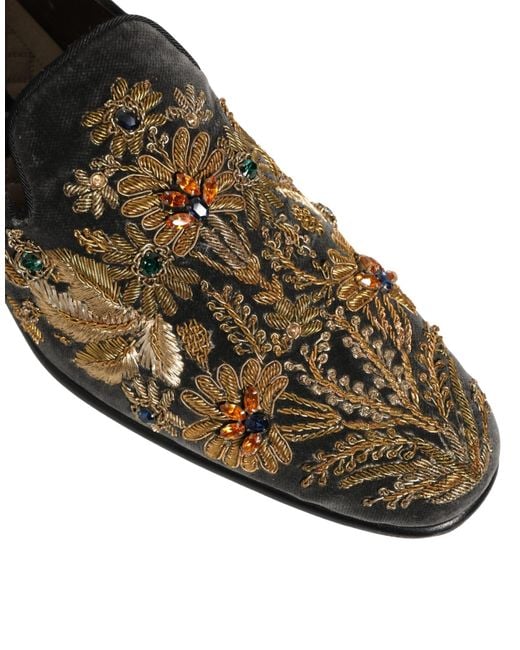 Dolce & Gabbana Black Velvet Embellished Dress Loafers Shoes for men