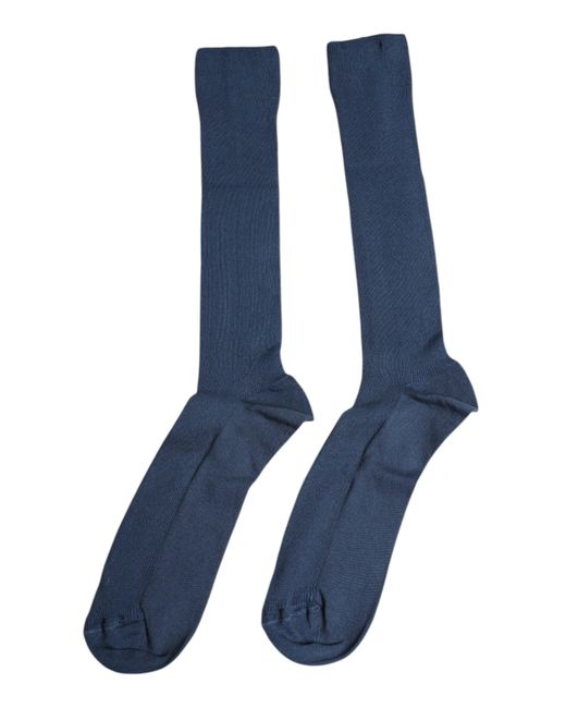 Dolce & Gabbana Blue Cotton Dg Logo Over The Calf Socks for men