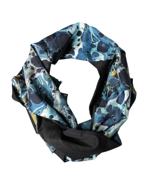 Dolce & Gabbana Blue Marble Neck Wrap Foulard Scarf for men