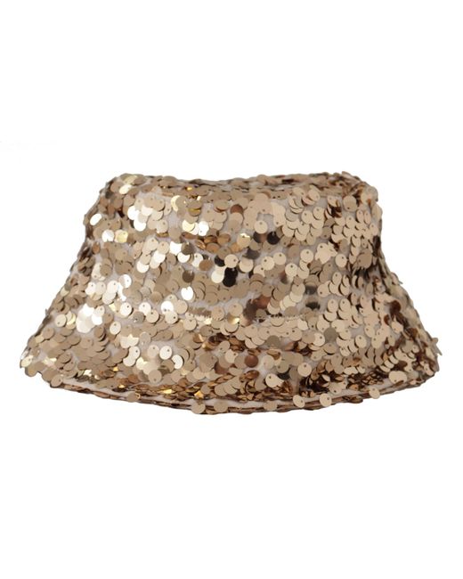 Dolce & Gabbana Black Silk Sequin Embellished Designer Brim Bucket Hat