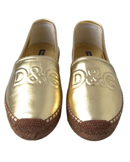 Dolce & Gabbana Black Gold Leather D&g Loafers Flats Espadrille Shoes