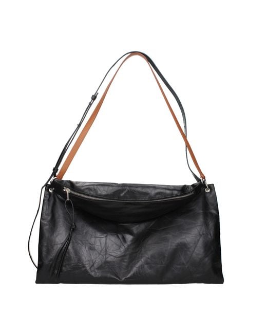 Jil Sander Black V Sport Crossbody Bag Leather