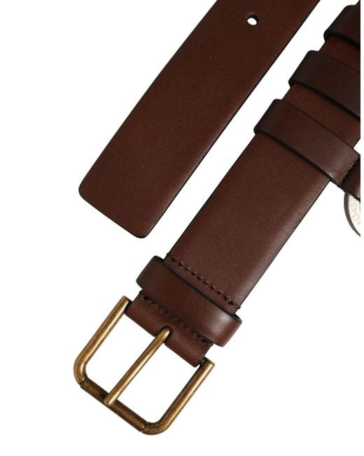 Dolce & Gabbana Men Brown Leather Gold Buckle Carabine Belt for men