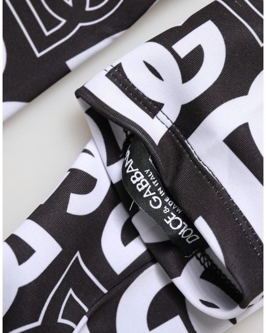 Dolce & Gabbana Black White Dg Logo Elbow Length Mitten Gloves