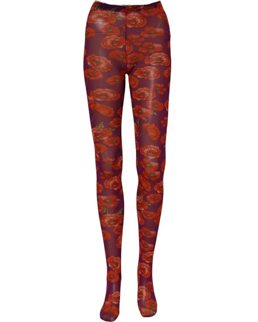 Dolce & Gabbana Red Purple Nylon Floral Print Tights Stockings Socks
