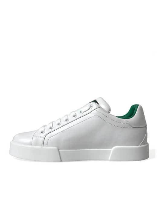 Dolce & Gabbana White Green Leather Portofino Sneakers Shoes for men