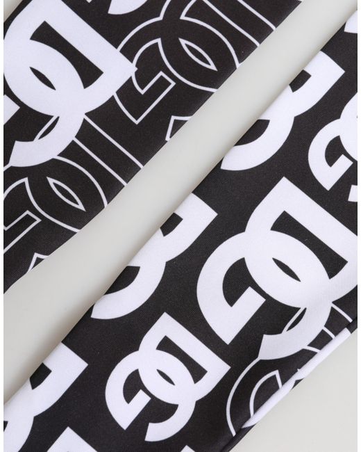 Dolce & Gabbana Black White Dg Logo Elbow Length Mitten Gloves
