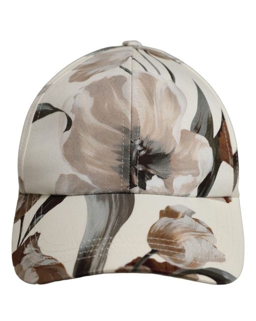 Dolce & Gabbana Gray Men Beige Floral Cotton Baseball Capello Hat for men