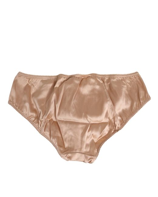 Dolce & Gabbana Natural Nude Beige Silk Satin Bow Lace Trim Underwear