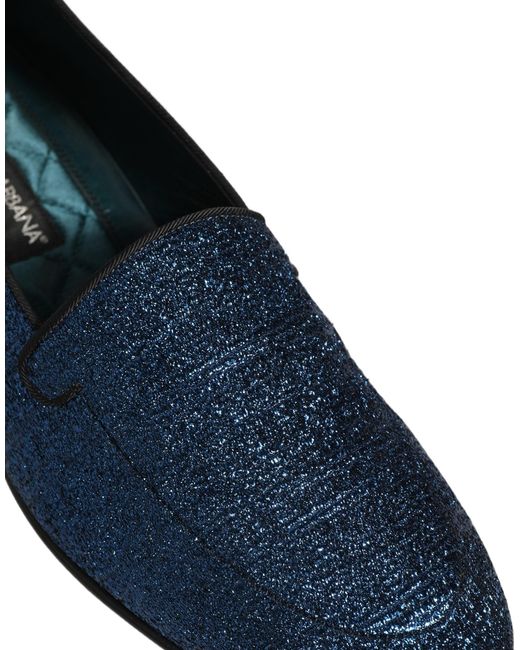 Dolce & Gabbana Blue Glitter Lurex Dg Logo Dress Loafers Shoes for men