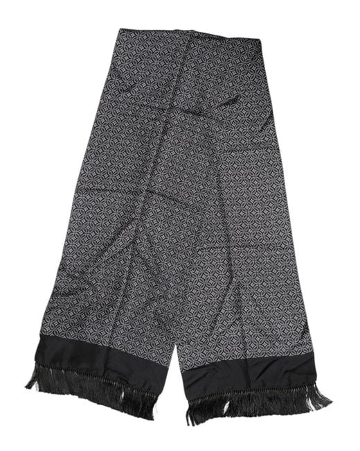 Dolce & Gabbana Black Patterned Fringes Foulard Scarf for men
