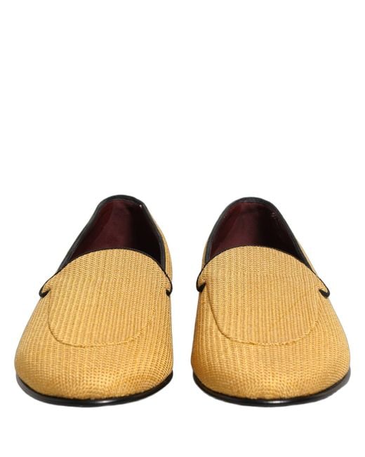 Dolce & Gabbana Natural Yellow Woven Men Slip On Dress Loafers Shoes for men