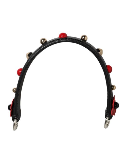 Dolce & Gabbana Black Embellished Leather Bag Handle Shoulder Strap