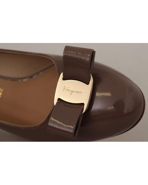 Ferragamo Brown Naplak Calf Leather Pumps Shoes