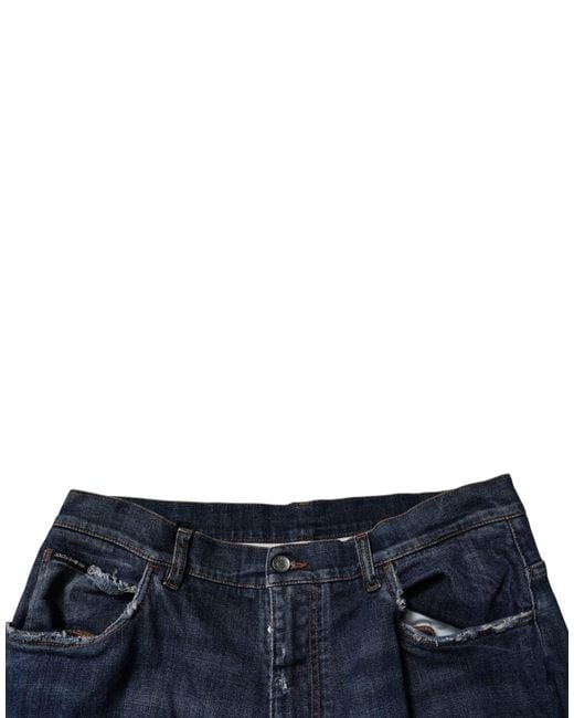 Dolce & Gabbana Blue Wide Leg Distressed Jeans for men