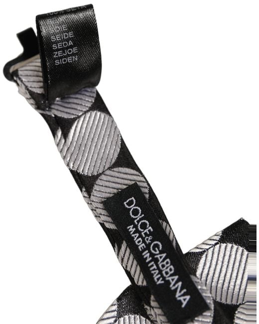 Dolce & Gabbana Men Black Silver Circles Adjustable Neck Papillon Bow Tie for men