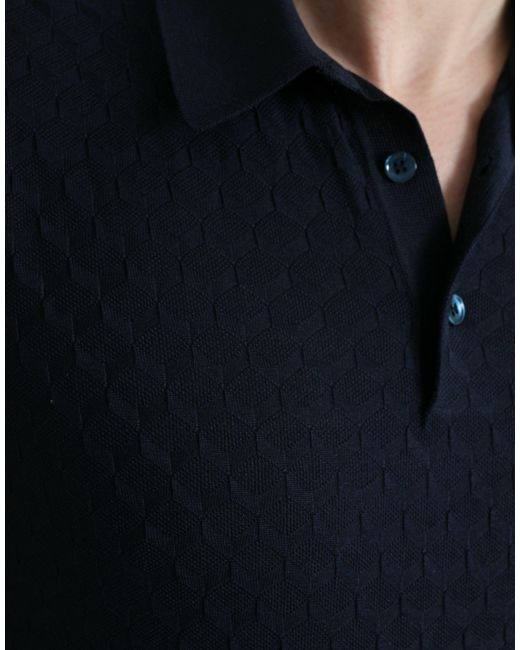 Dolce & Gabbana Black Dark Blue Collared Short Sleeve Polo T for men