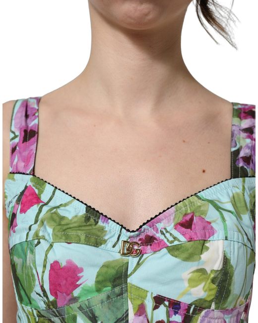 Dolce & Gabbana Green Floral Cropped Bustier Tank Top Elastane Nylon Cotton