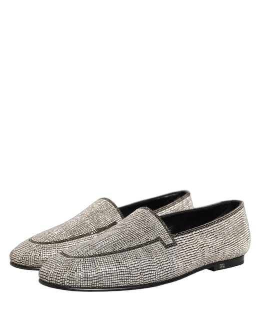 Dolce & Gabbana Gray Silver Crystal Embellished Men Loafers Shoes for men