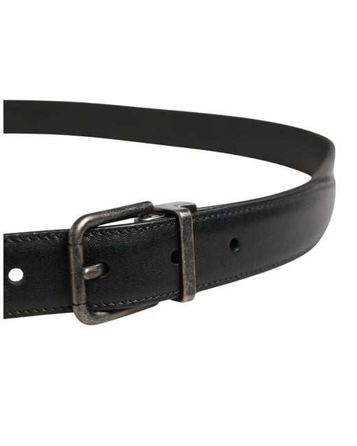 Dolce & Gabbana Black Classic Leather Metal Buckle Belt Calf for men