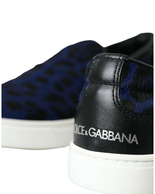 Dolce & Gabbana Blue Calfskin Hair Leopard Sneakers Shoes for men
