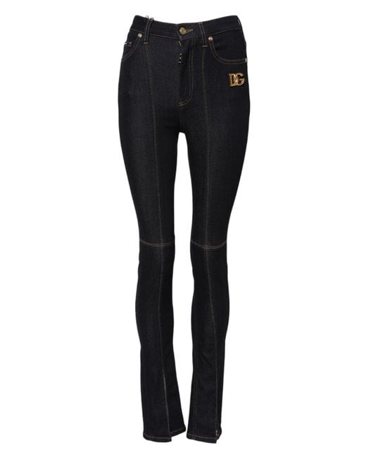Dolce & Gabbana Black Blue Cotton High Waist Skinny Denim Jeans for men