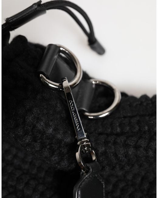 Dolce & Gabbana Black Cashmere Knitted Leather Shoulder Borse Bag