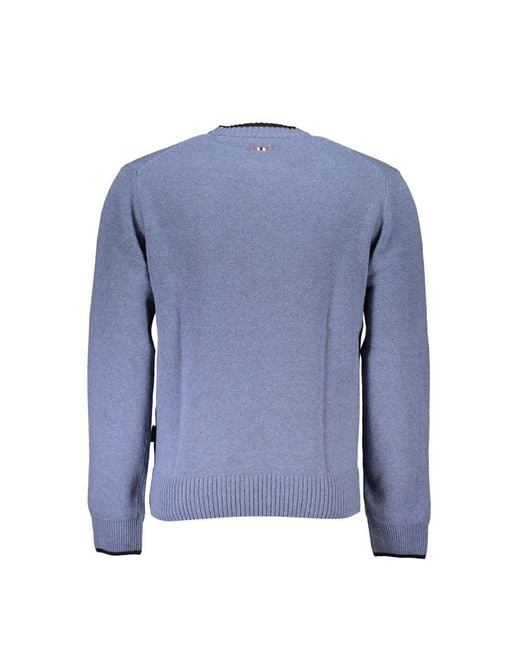 Napapijri Blue Crew Neck Embroidered Sweater for men