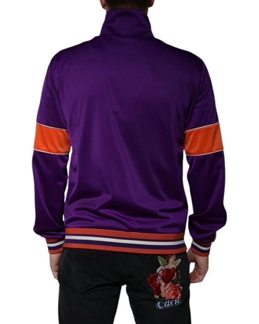 Dolce & Gabbana Purple Polyester Full Zip Long Sleeve Sweater for men