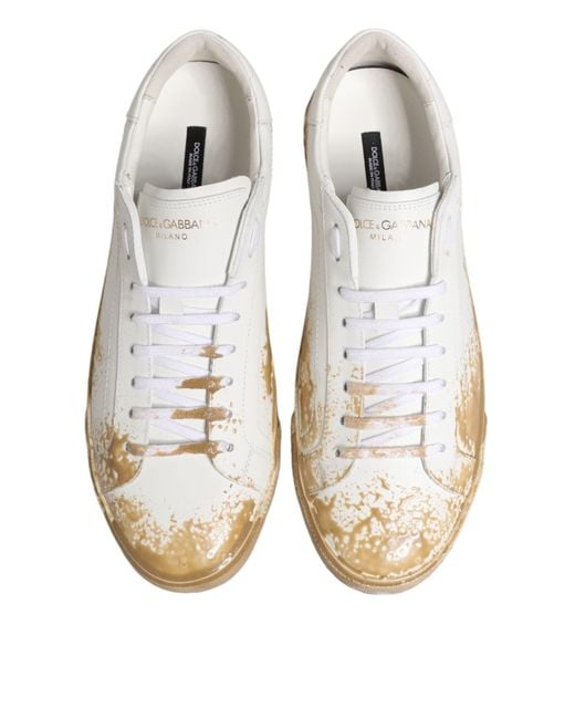 Dolce & Gabbana White Leather Paint Effect Low Top Sneakers Shoes for men