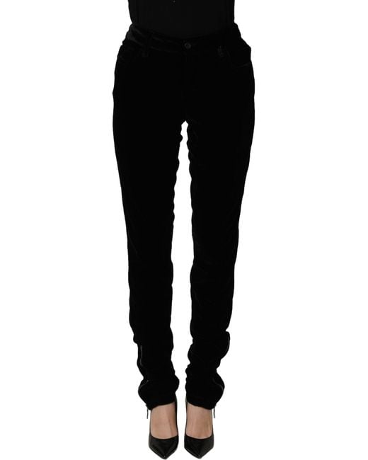 Ermanno Scervino Black Viscose Blend Velvet Slim Fit Pants